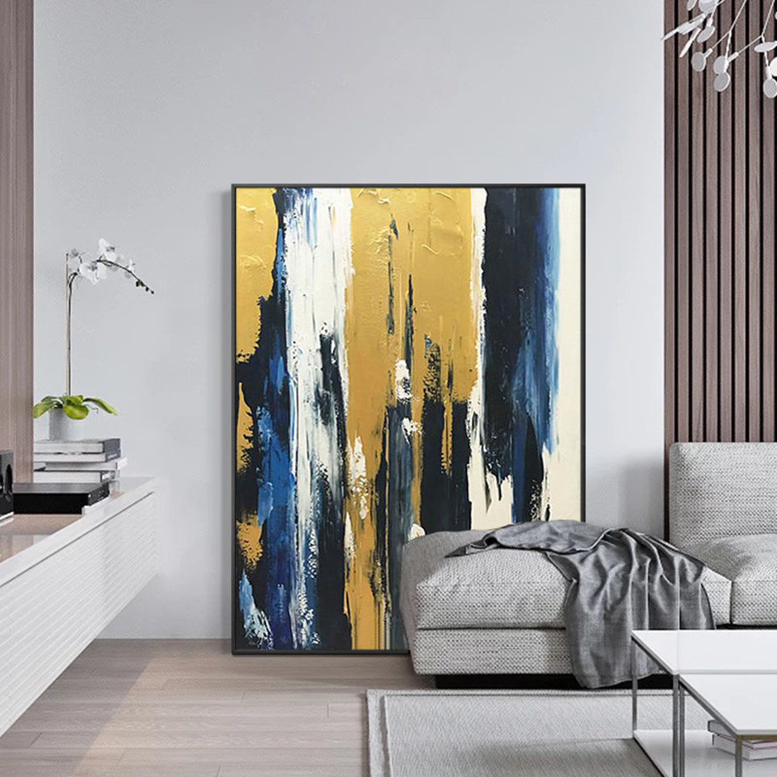 Gold art Original Abstract Acrylic Paintings On Canvas navy Etsy