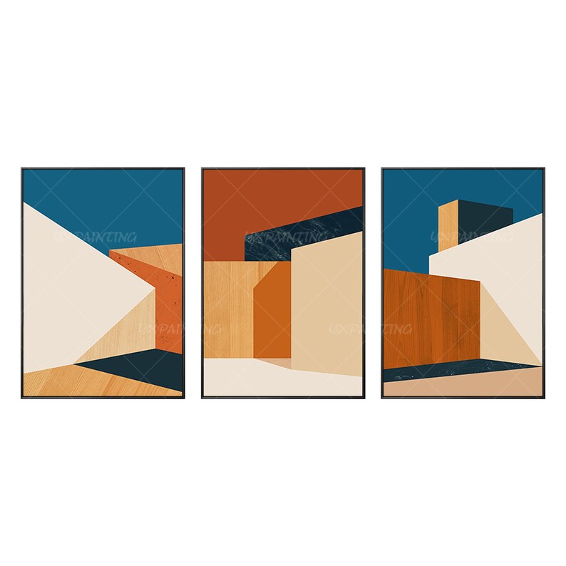 Set of 3 Art Print Orange Blue Wall Art Prints Architecture Etsy