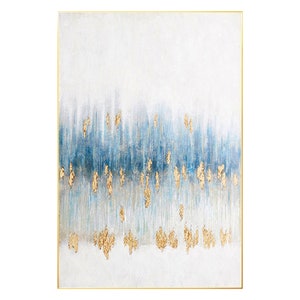 Gold Foil Blue Abstract Painting on Canvas, Extra Large Wall Art Living ...