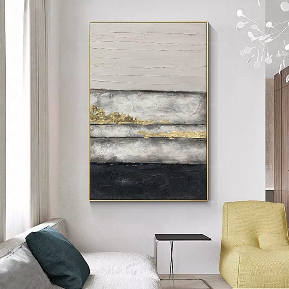 Original Large Gold Leaf Painting Gray Painting Texture Art Abstract A