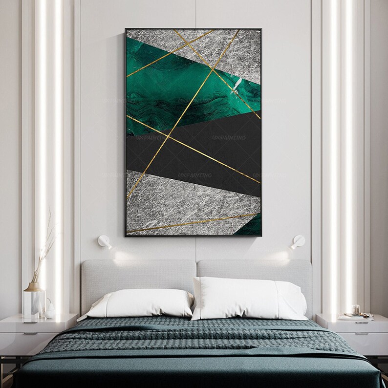 Silver art Wall Decor Emerald green Abstract print On
