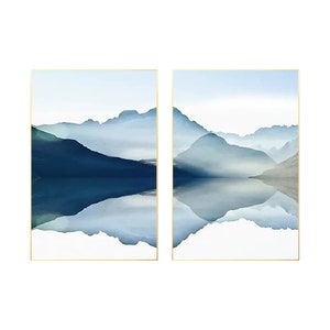 Mountain Landscape Painting Canvas: Set of 2 Framed Watercolor Wall Art ...