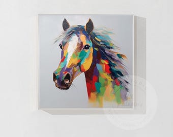 カラフルな馬のテクスチャアートオリジナル絵画キャンバス馬の肖像画