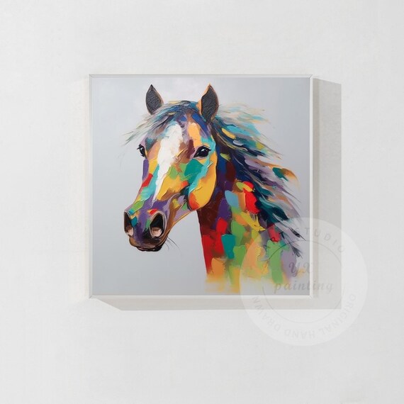 カラフルな馬のテクスチャアートオリジナル絵画キャンバス馬の肖像画