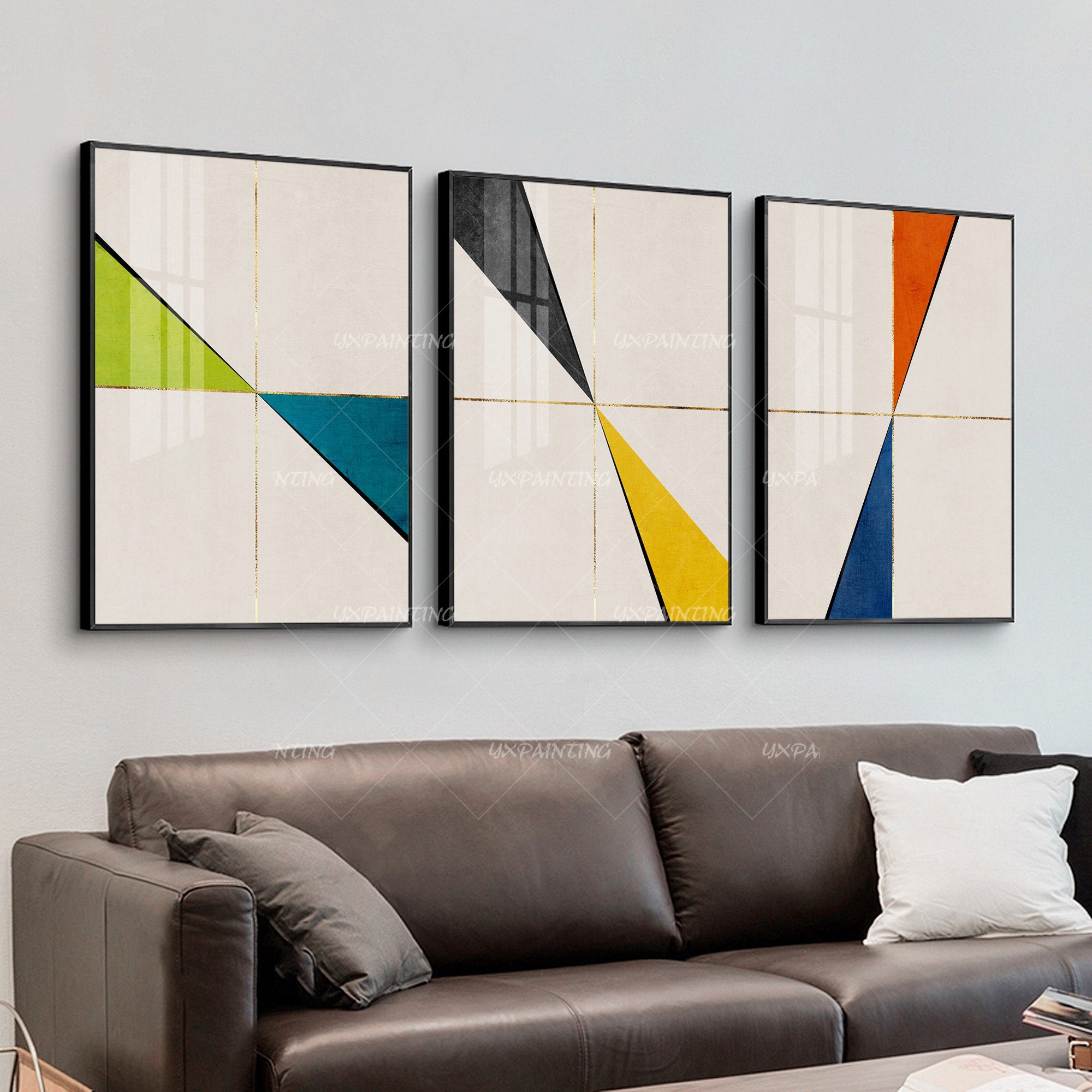 3 Pieces Geometric Art Abstract Gold Art Acrylic Paintings on | Etsy