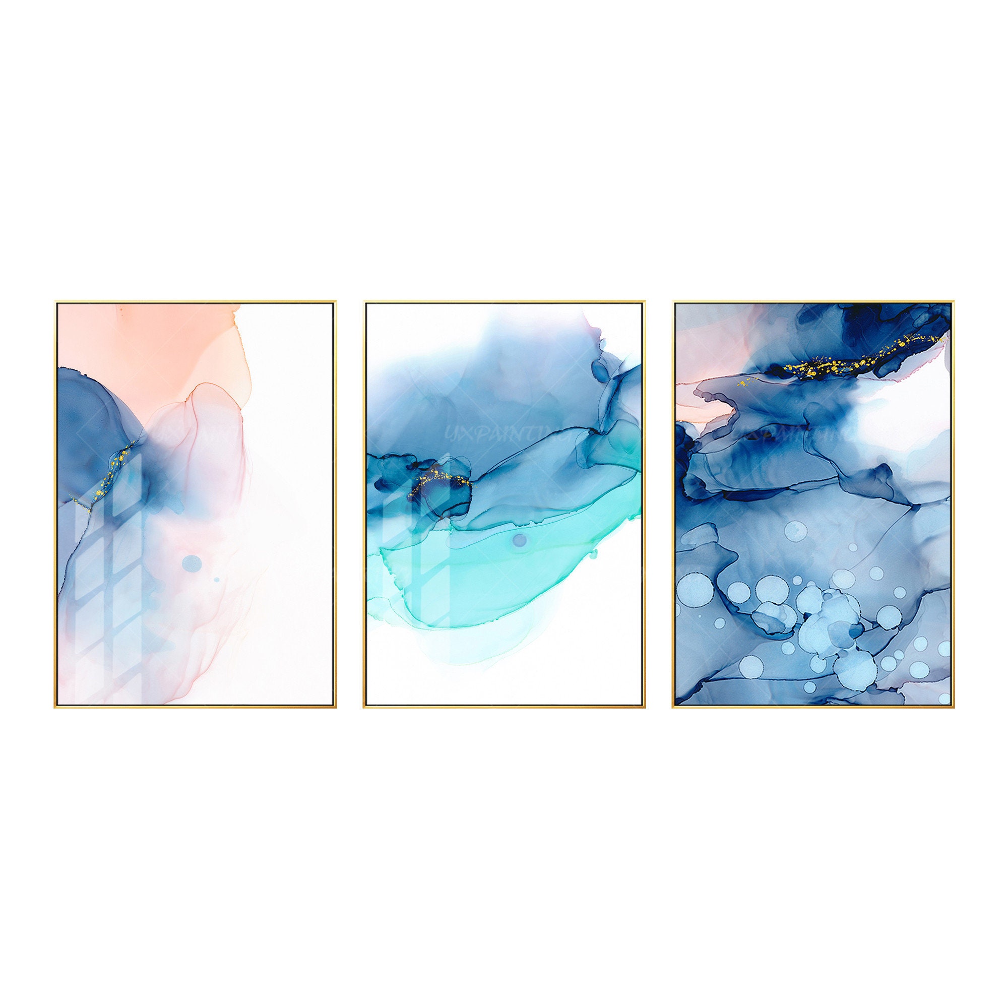 Water color Framed painting set of 3 wall art Abstract print | Etsy