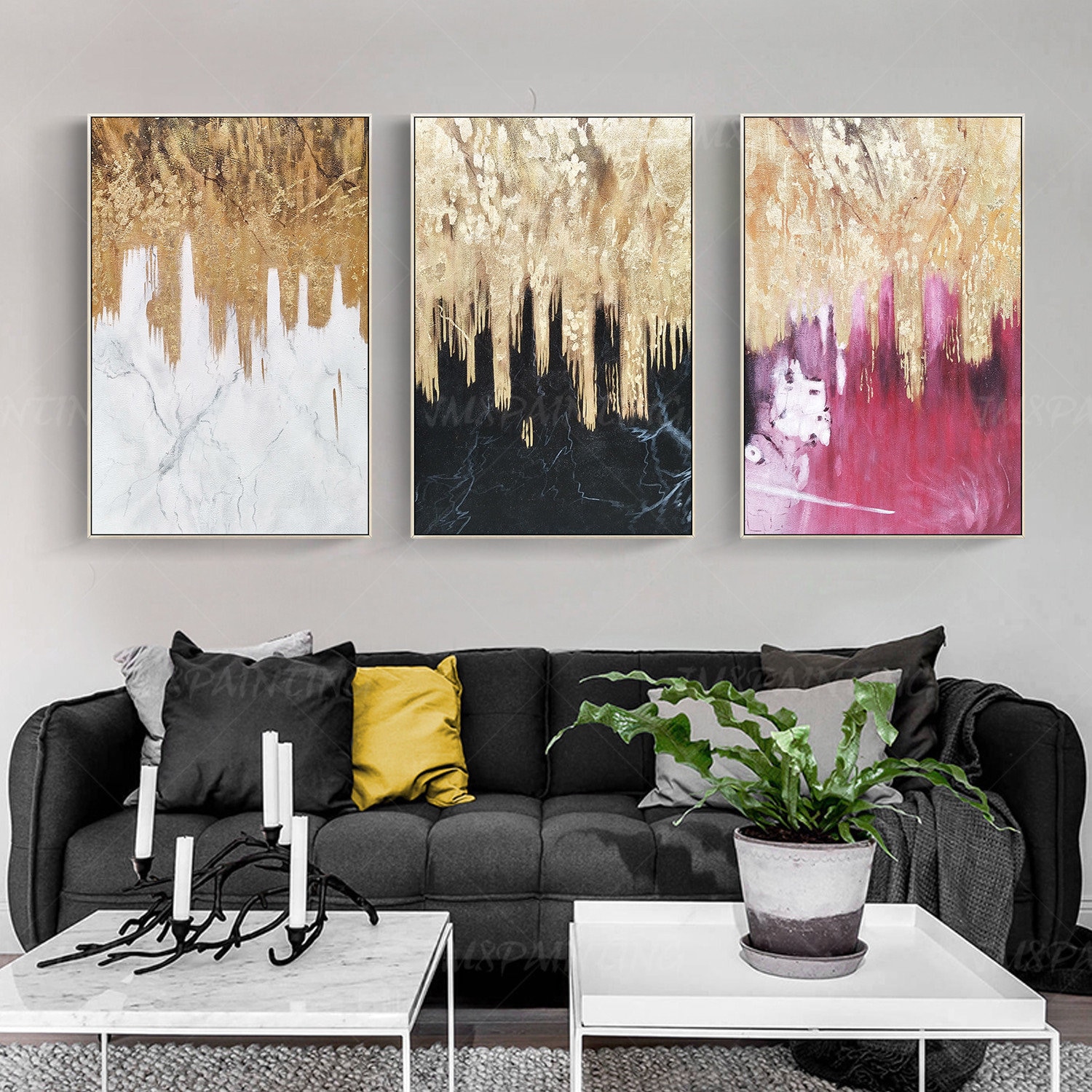 Gold Art 12 Piece Wall Art Original Abstract Painting Set of 12  Etsy