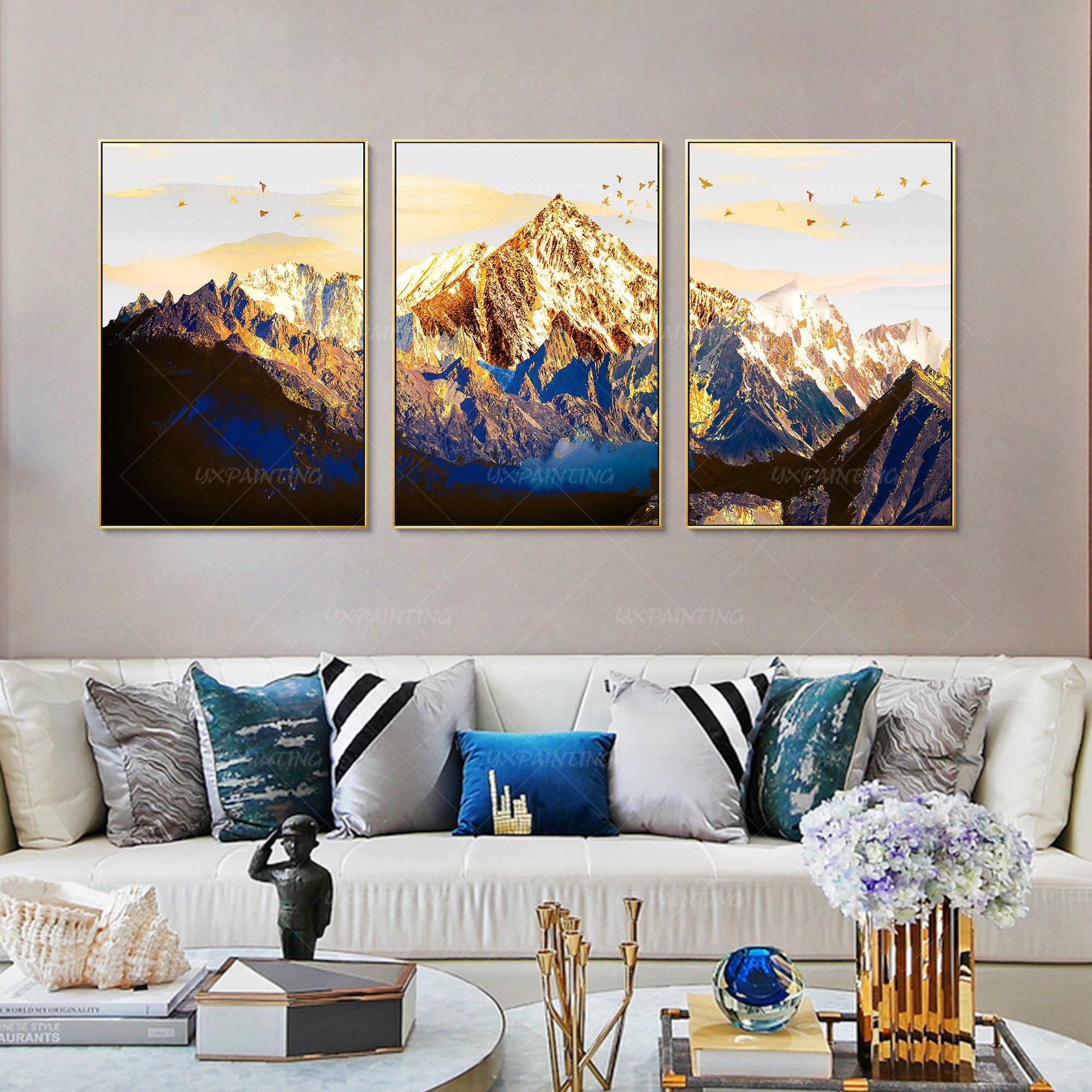 Set of 3 Wall Art Gold Art Printable Wall Art Abstract | Etsy
