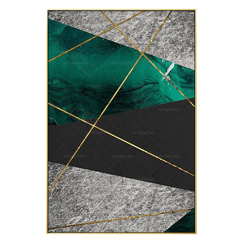 Silver art Wall Decor Emerald green Abstract print On Canvas Etsy