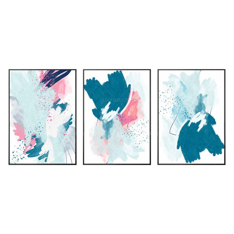 Water Color 3 Pieces Wall Art Coral Pink Abstract Print Etsy