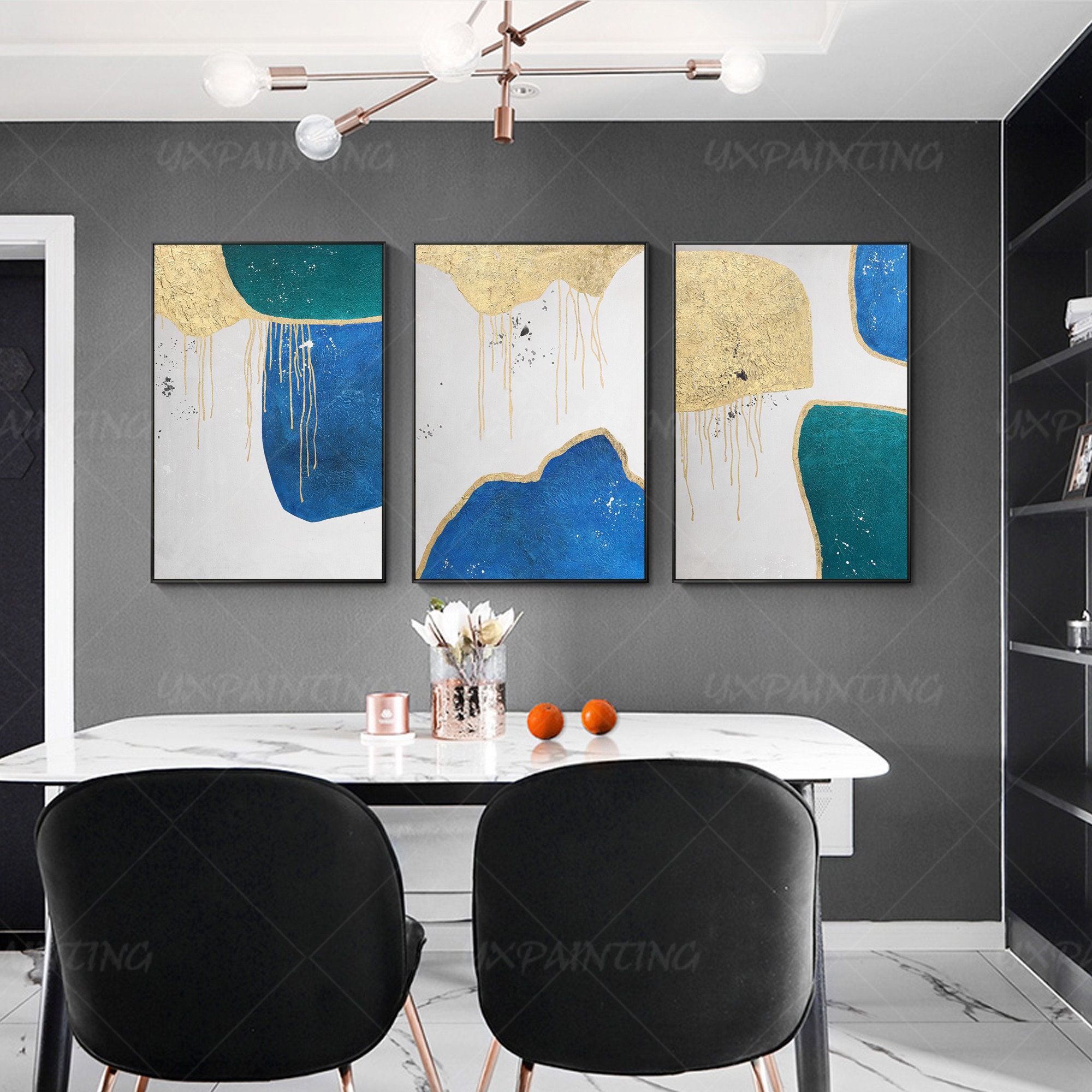 Aesthetic wall art Gold Blue wall art canvas abstract Etsy