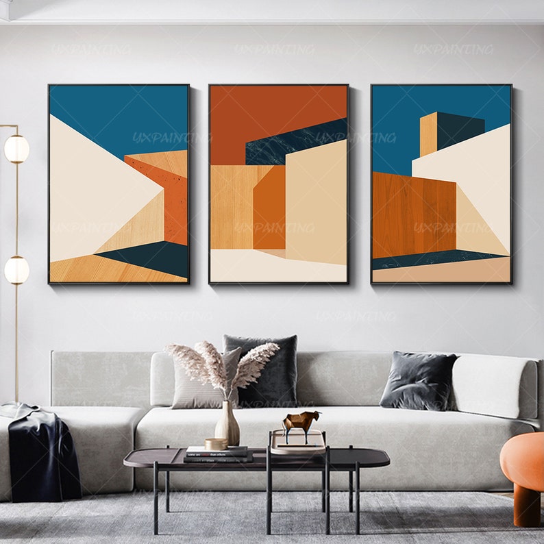 Set of 3 Art Print Orange Blue Wall Art Prints Architecture Etsy