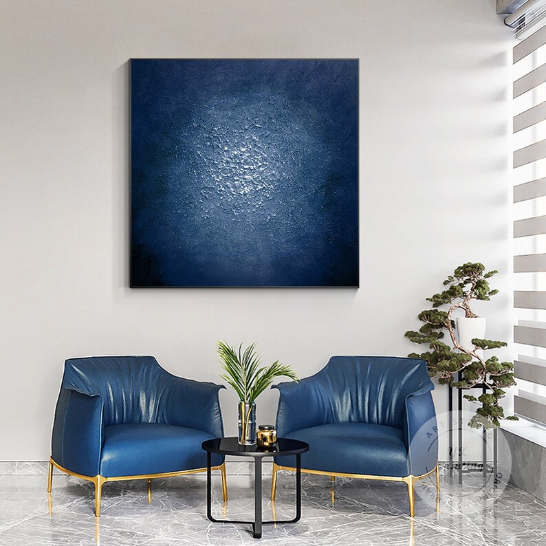 Navy Blue Abstract Txtured Painting on Canvas Square Navy Etsy
