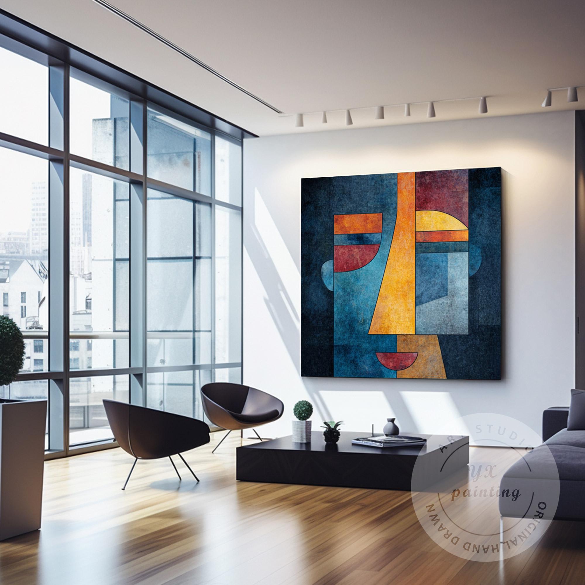 Abstract Geometric Face Wall Art, Modern Cubist Portrait Canvas, Color ...