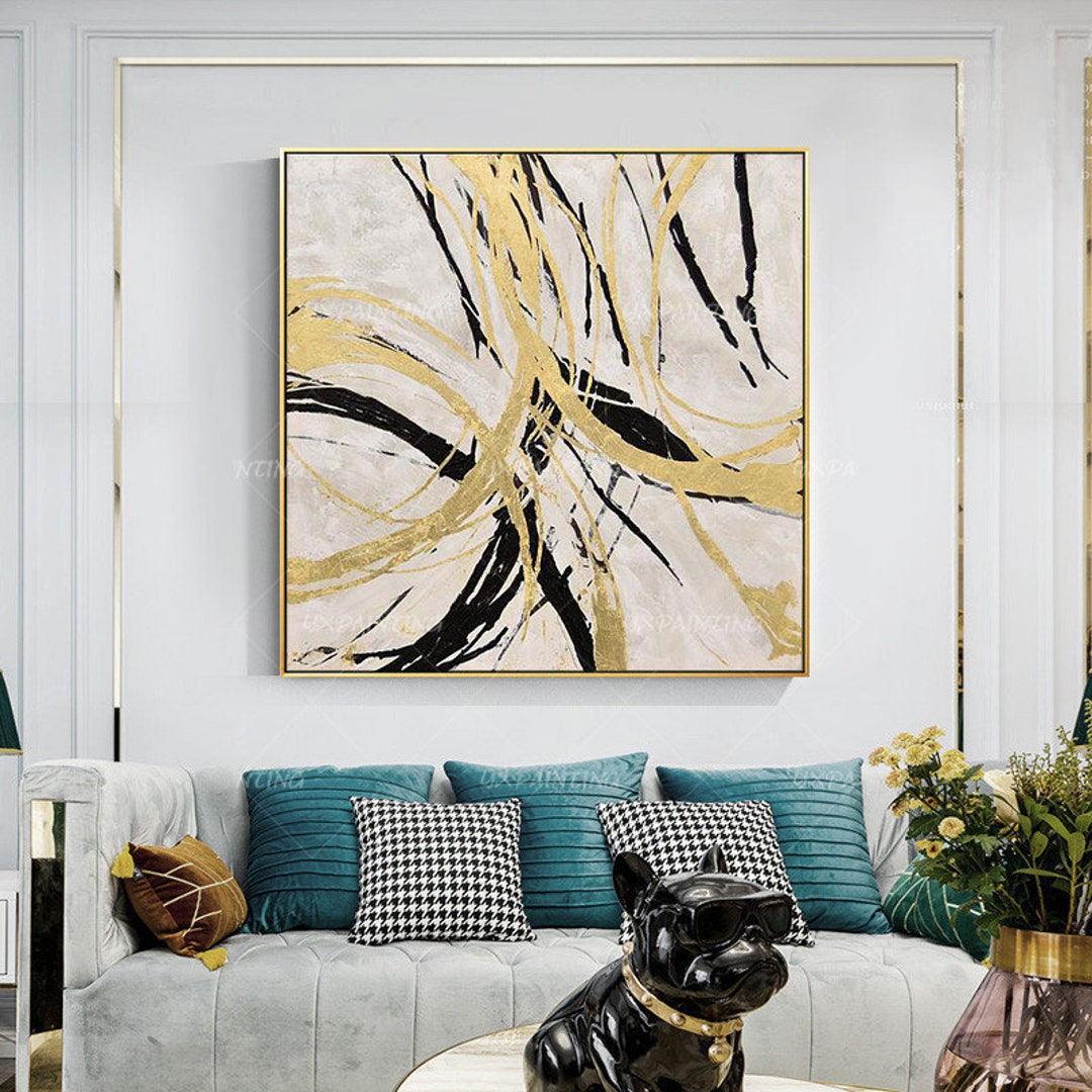 Gold Art Abstract Paintings on Canvas Art Modern Large Wall Art Black ...
