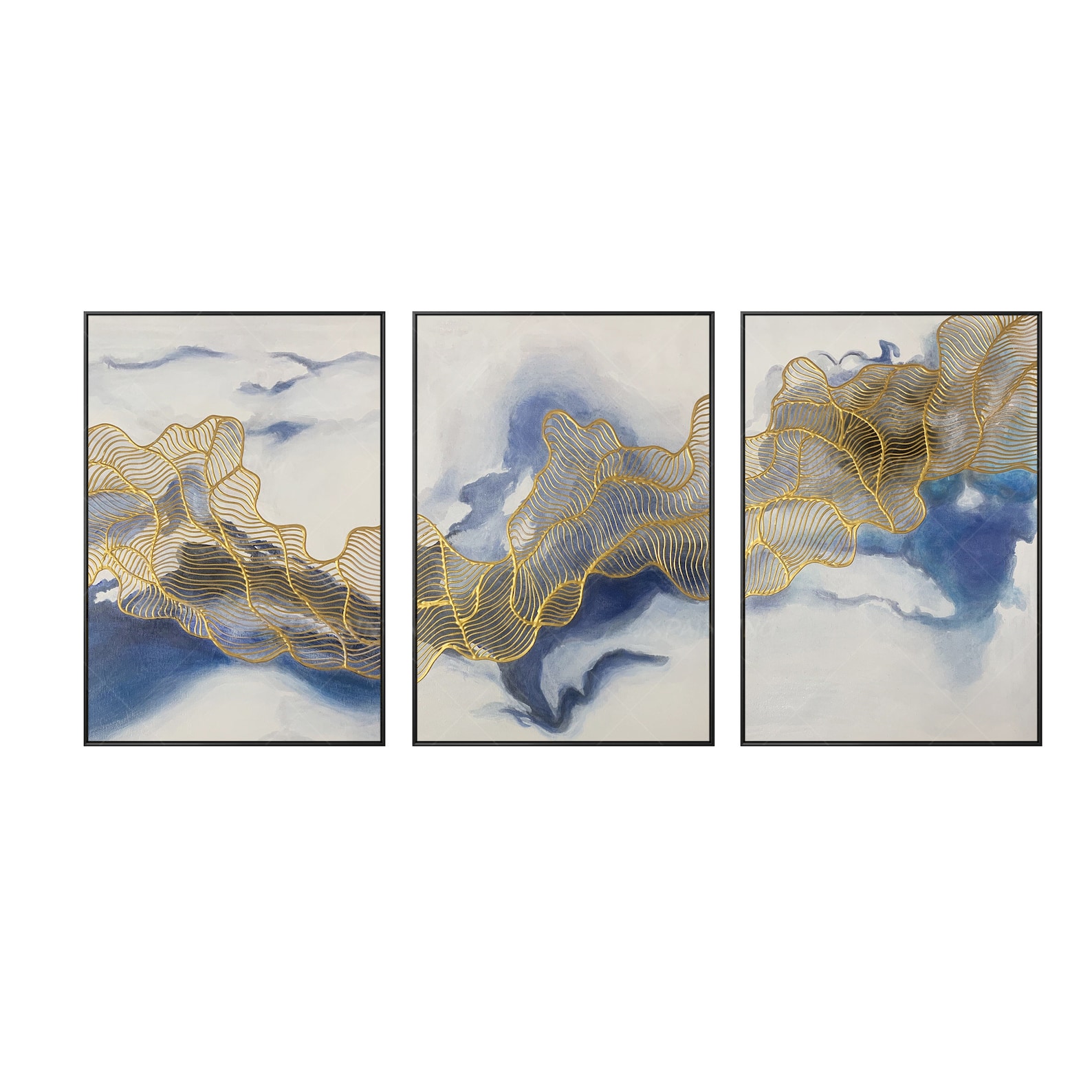 Frame Wall Art 3 Pieces Gold Art Abstract Acrylic Paintings on Etsy