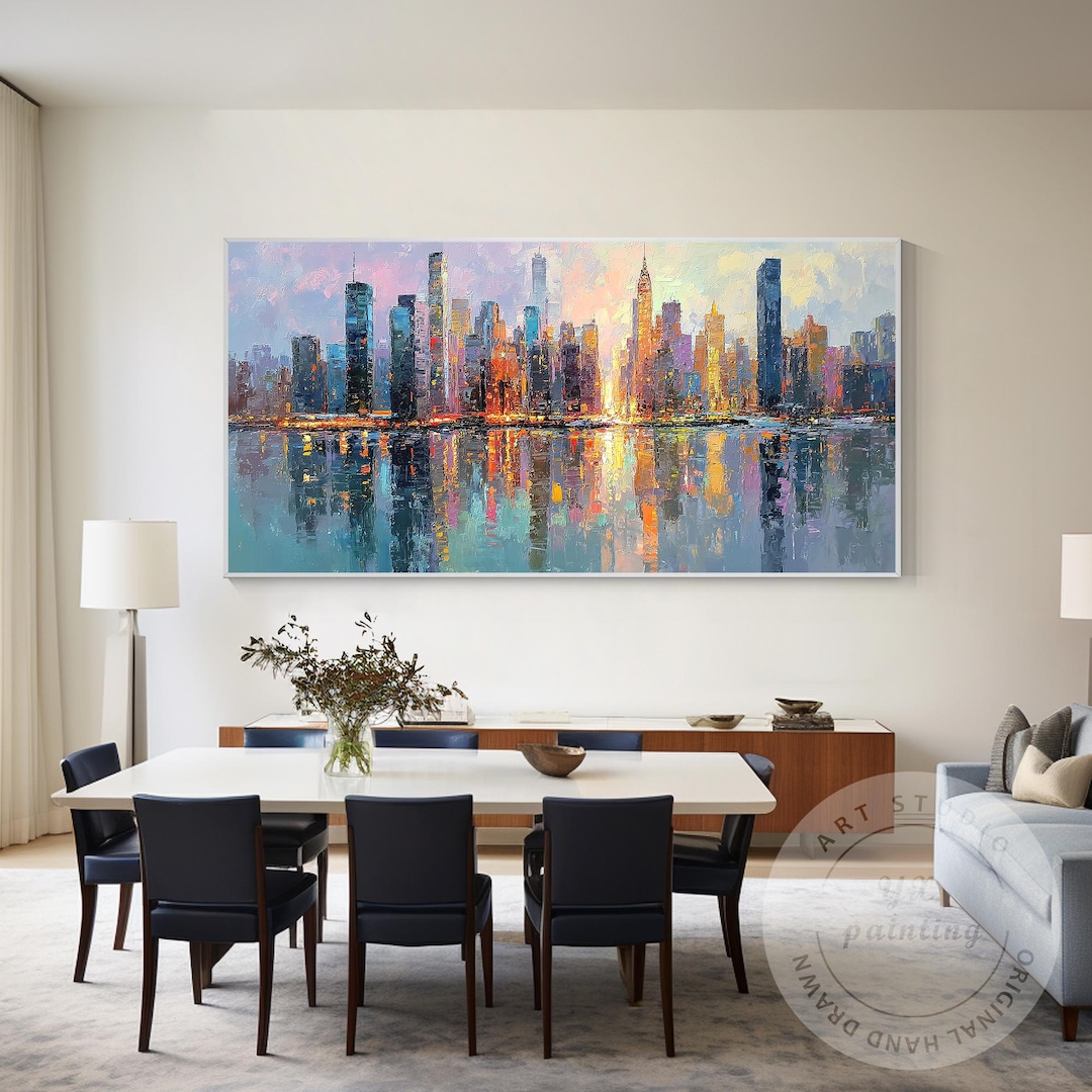 Abstract New York Cityscape Canvas Wall Art, Modern Skyline Painting ...