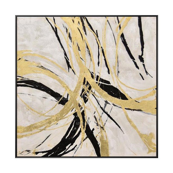 Quadro Moderno Su Tela: Donna Che Dorme, Figure Astratte Oro | Stampa D'arte 60x60cm Senza Cornice | Decorazione Parete Per Soggiorno, Camera Da Letto
