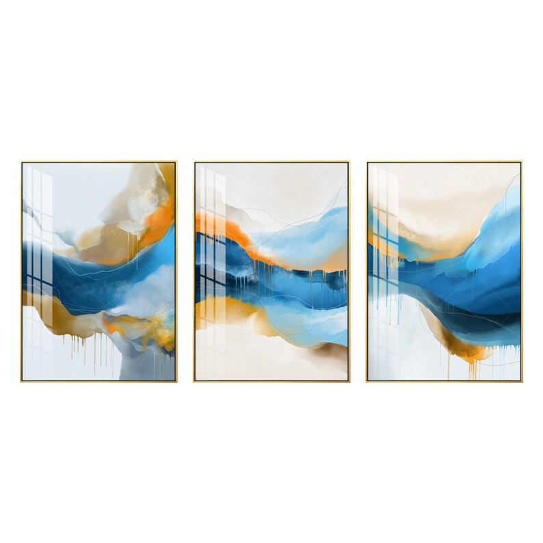 Set of 3 Water Color Mountain Gold Art Abstract Painting Large - Etsy