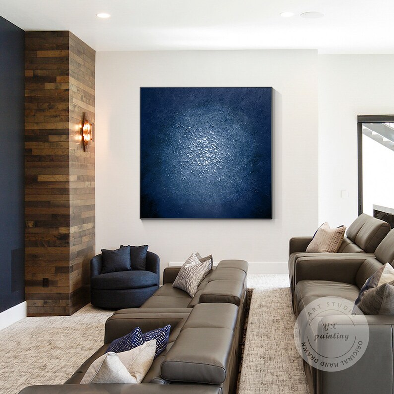 Navy Blue Abstract Txtured Painting on Canvas Square Navy Etsy