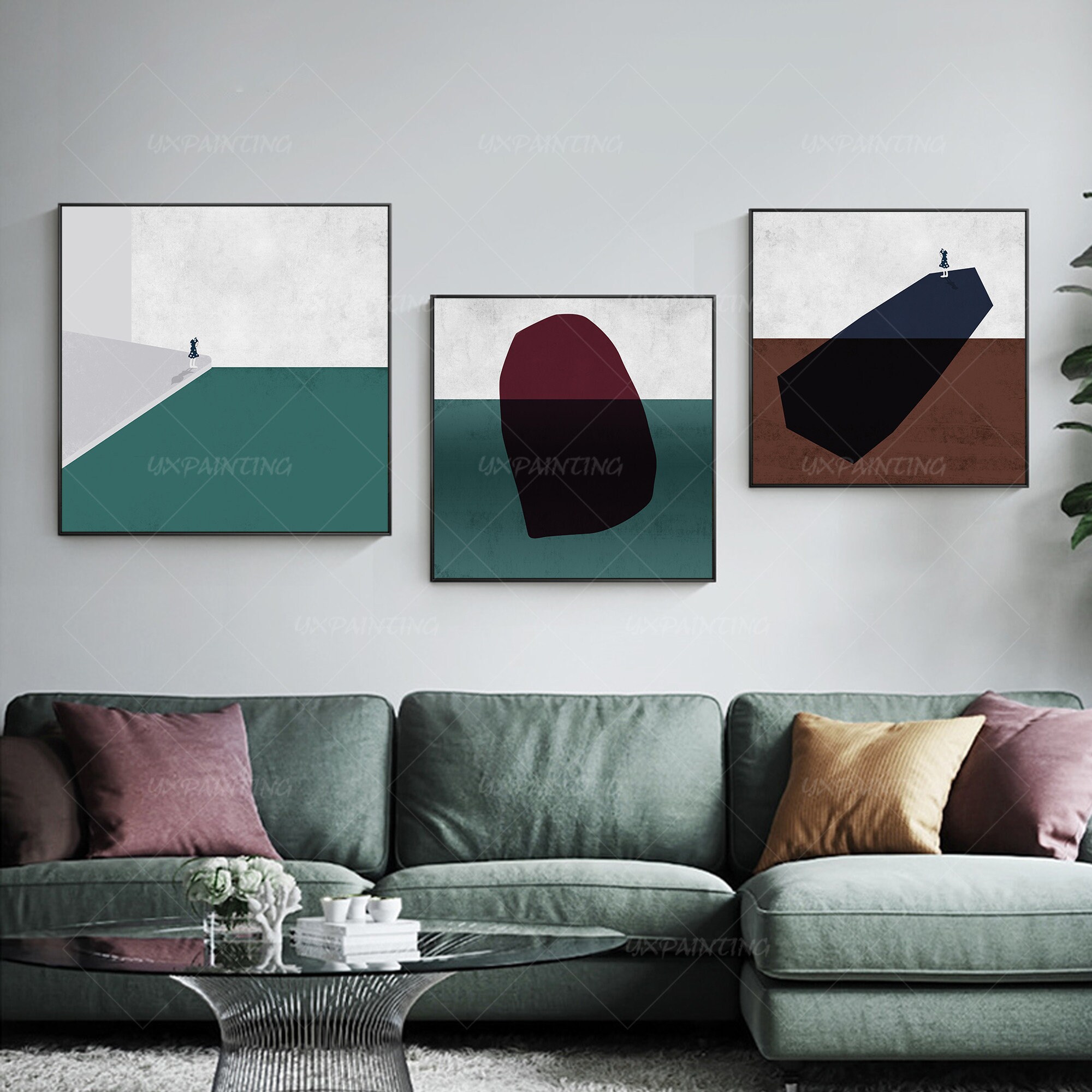 Set of 3 wall art Geometric art 3 Pieces wall art Yxpainting Etsy