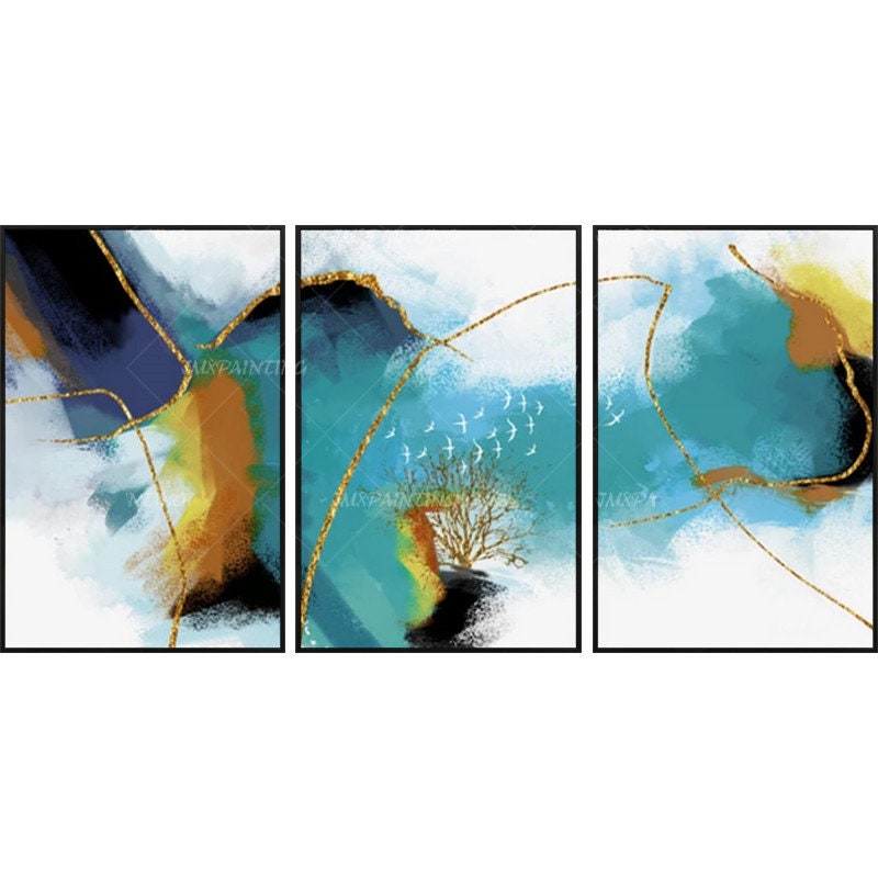 3 Pieces Wall Art Abstract Gold Art Acrylic Paintings on Canvas Set of ...