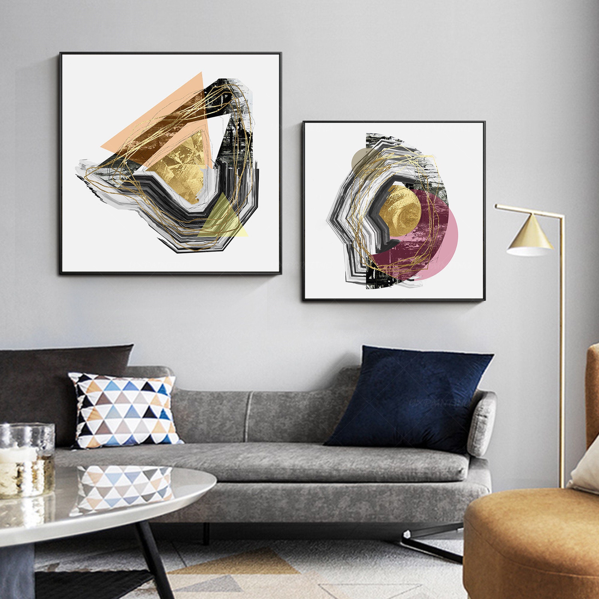 Framed painting Set of 3 Wall Art Abstract print 3 pieces wall Etsy