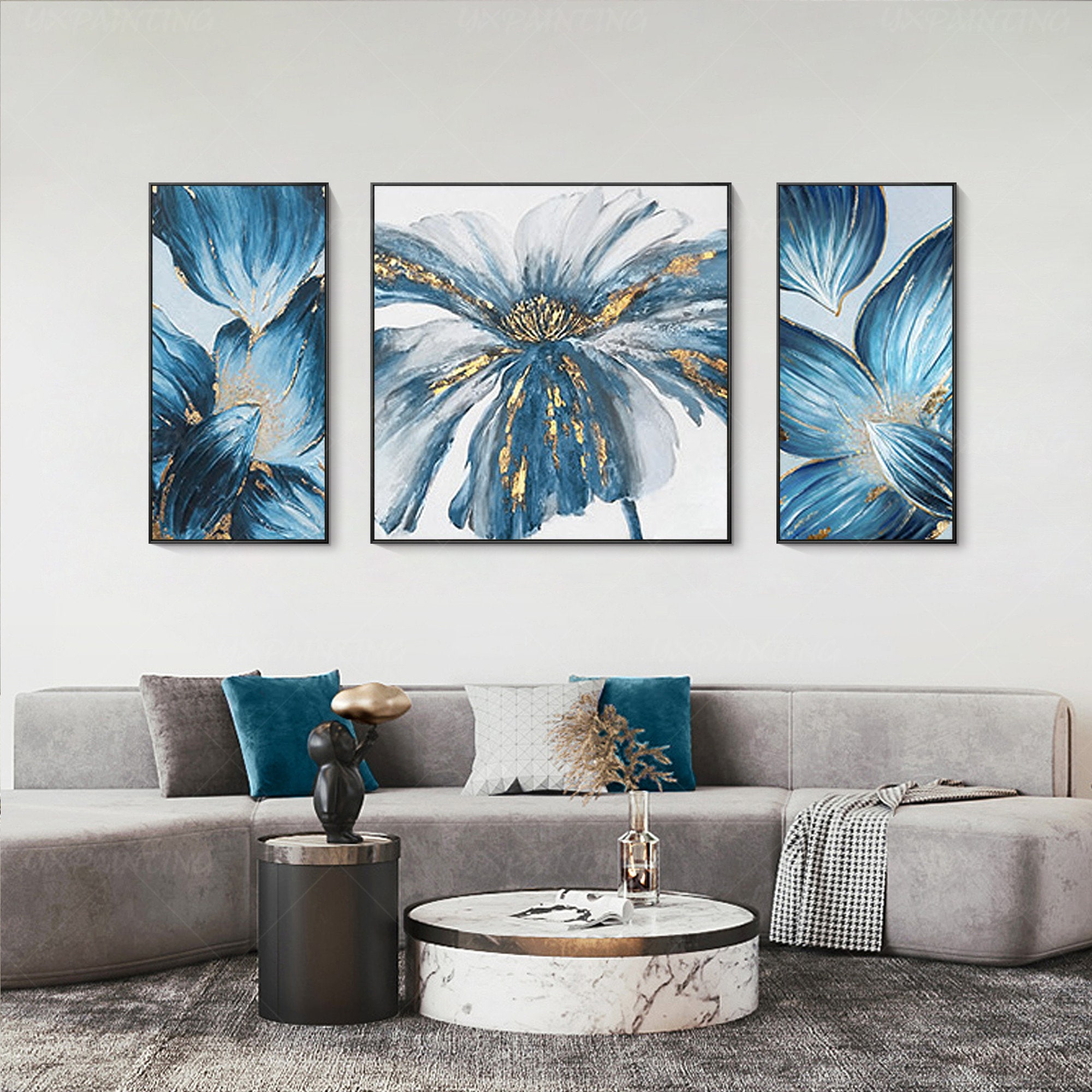 3 Pieces Wall Art Abstract Floral Painting Set of 3 Wall Art Etsy