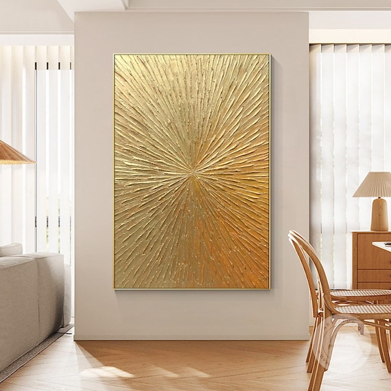 Gold Sunburst Painting: Heavy Texture Abstract Canvas Art - Etsy