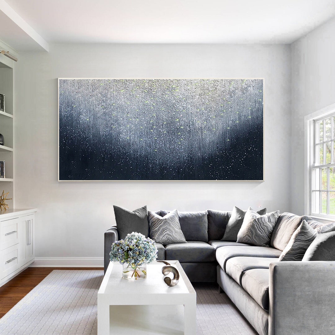 Navy Blue Texture Abstract Painting: Extra Large Framed Canvas Wall Art ...