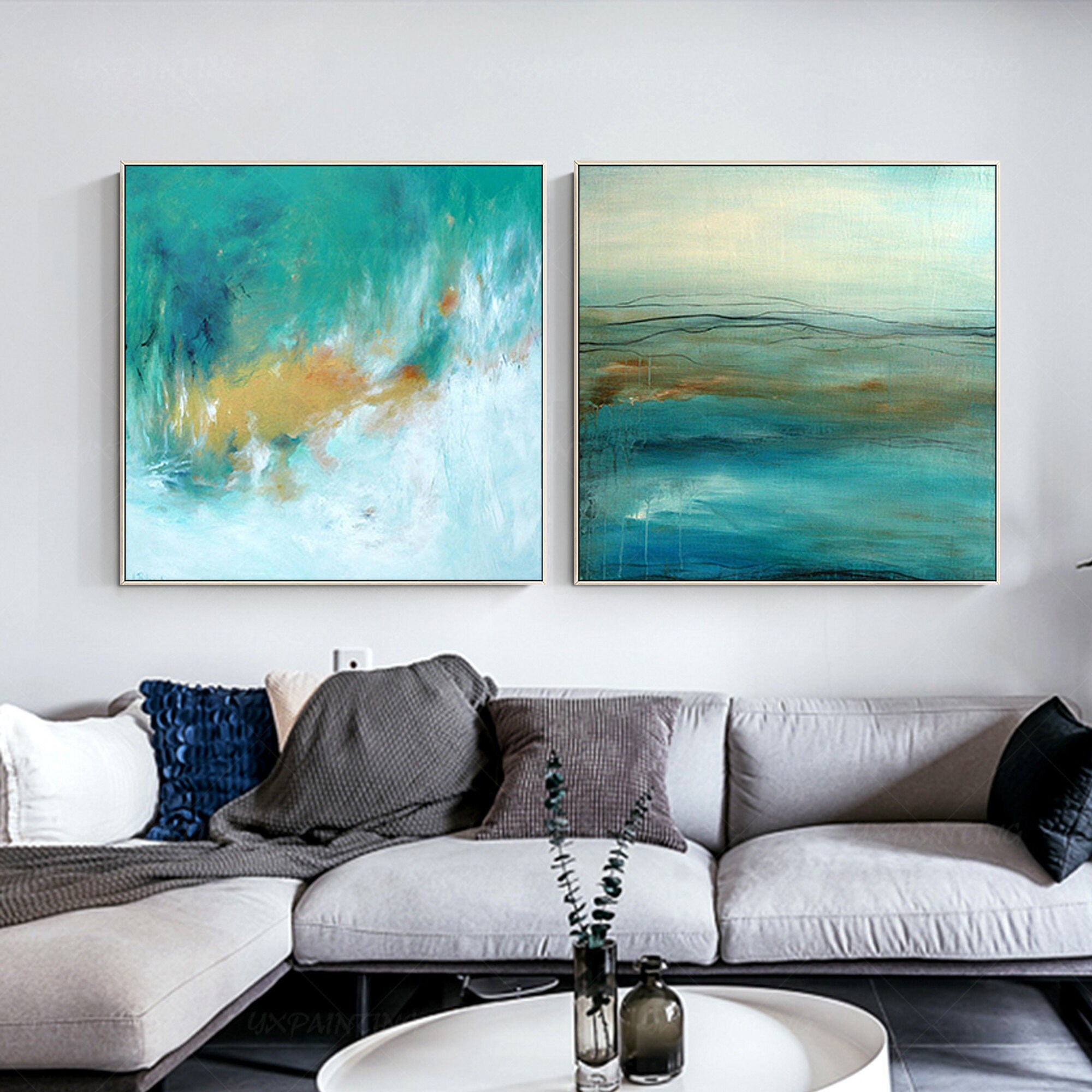 Printable Wall Art Set of 2 Wall Art Teal Blue Sea Wave Wall Etsy