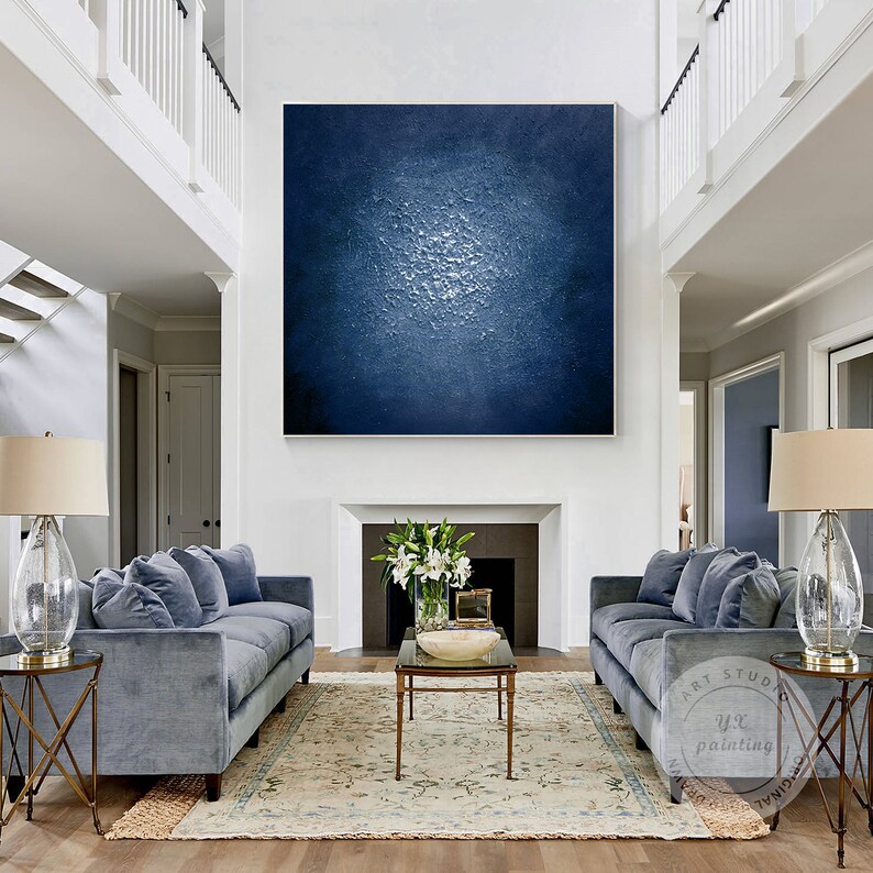 Navy Blue Abstract Txtured Painting on Canvas Square Navy Etsy