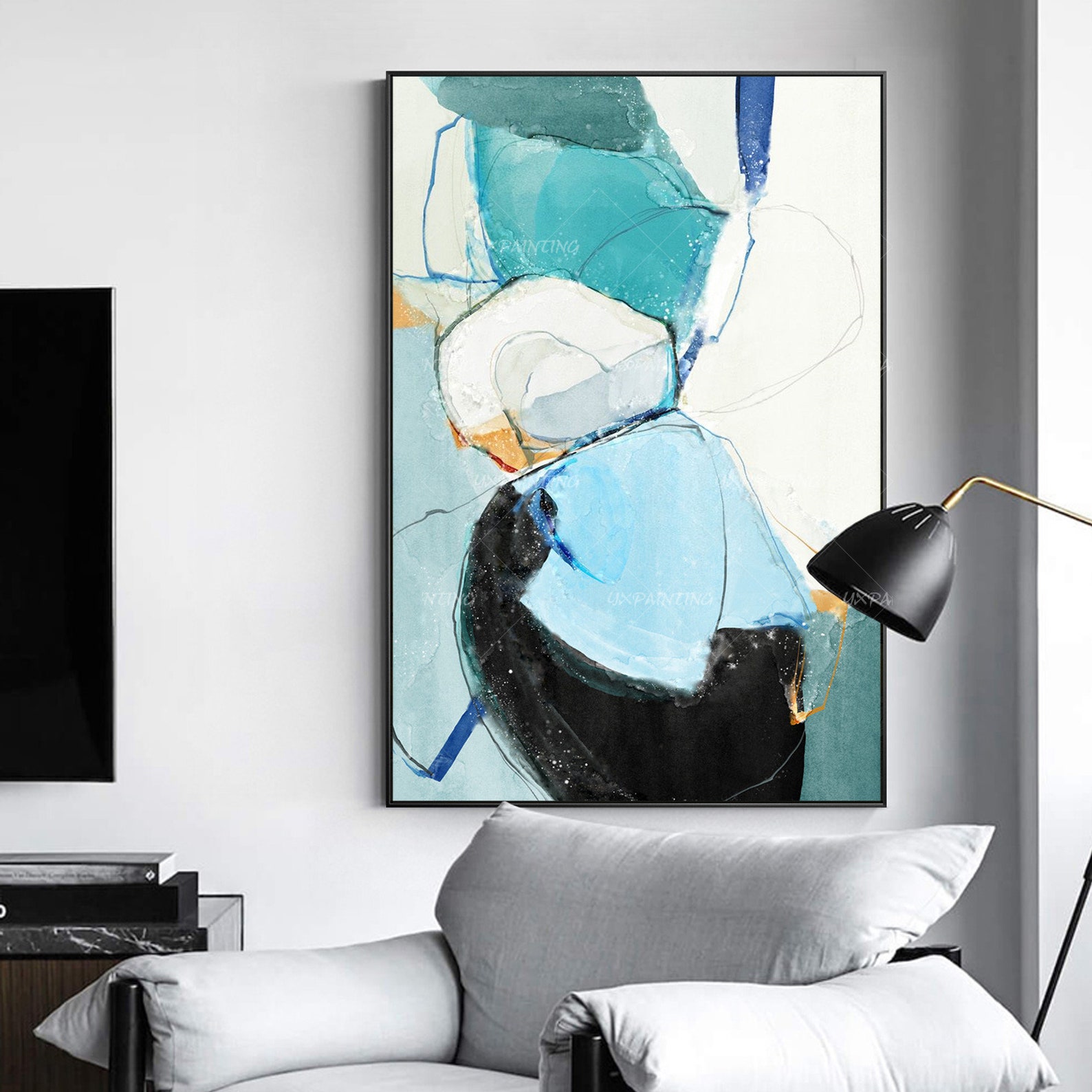 Abstract Acrylic Painting on Canvas Original Black and Blue - Etsy