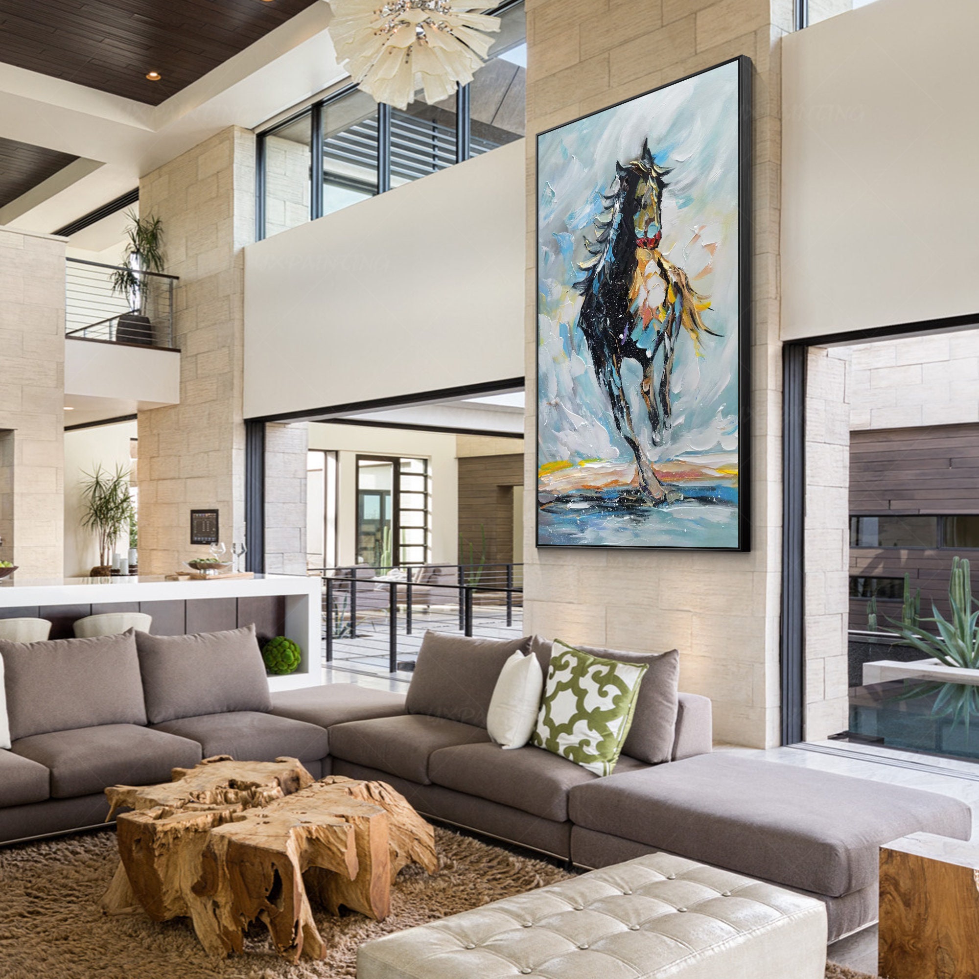 抽象画 馬のシルエット アクリル画 抽象的な馬の絵画：テクスチャ