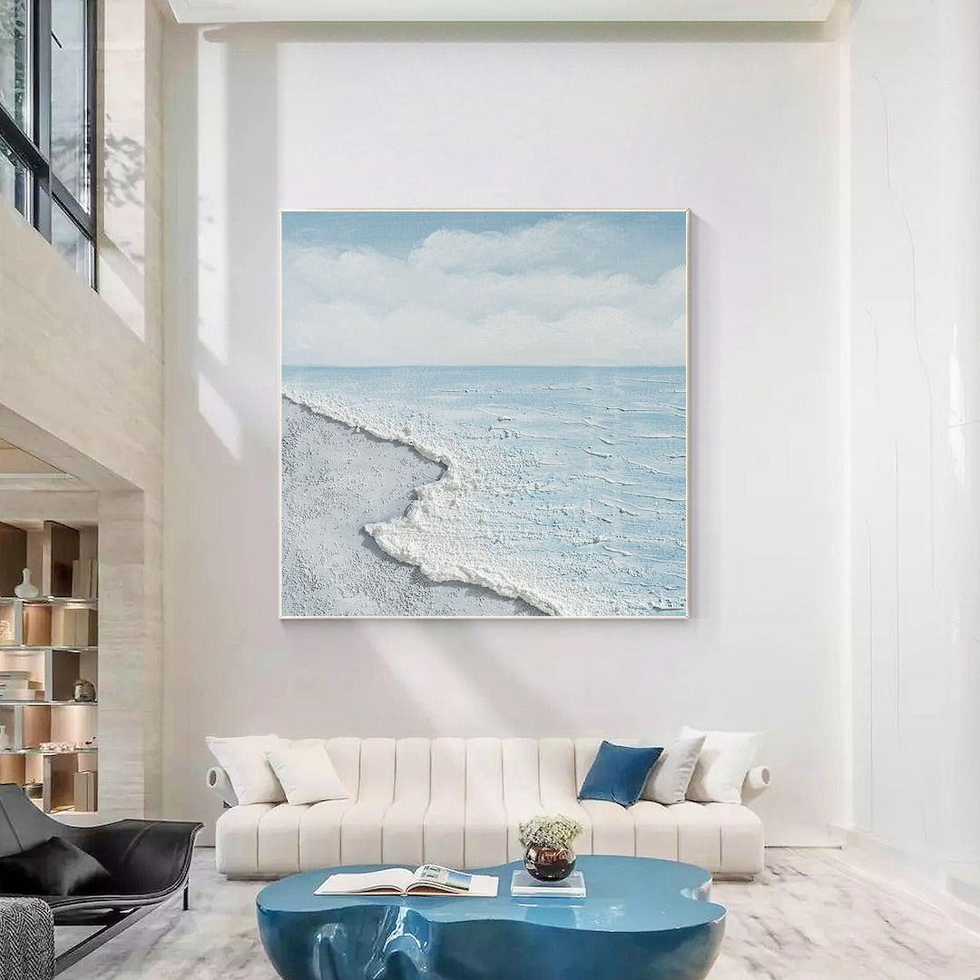 Light Blue White Gray Heavy Texture Ocean Art Original Seascape ...
