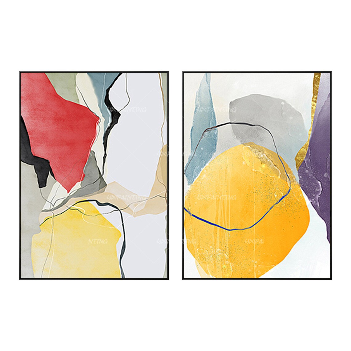 2 pieces wall art Geometric art Abstract paintings On Canvas Etsy