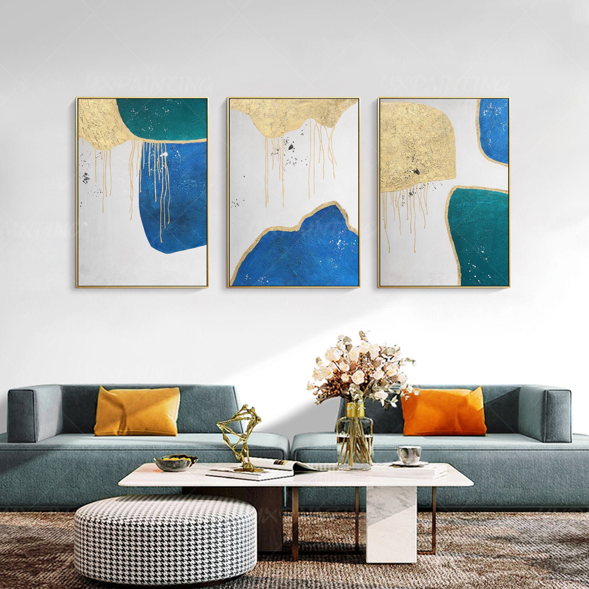 Aesthetic wall art Gold Blue wall art canvas abstract Etsy