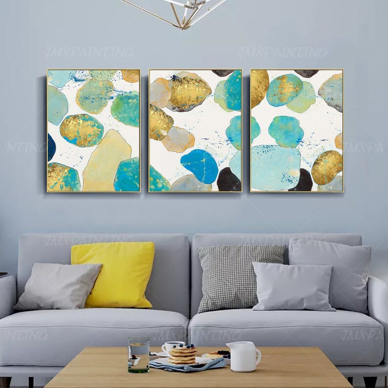 3 Pieces Geometric Art Abstract Print Gold Painting Print on | Etsy