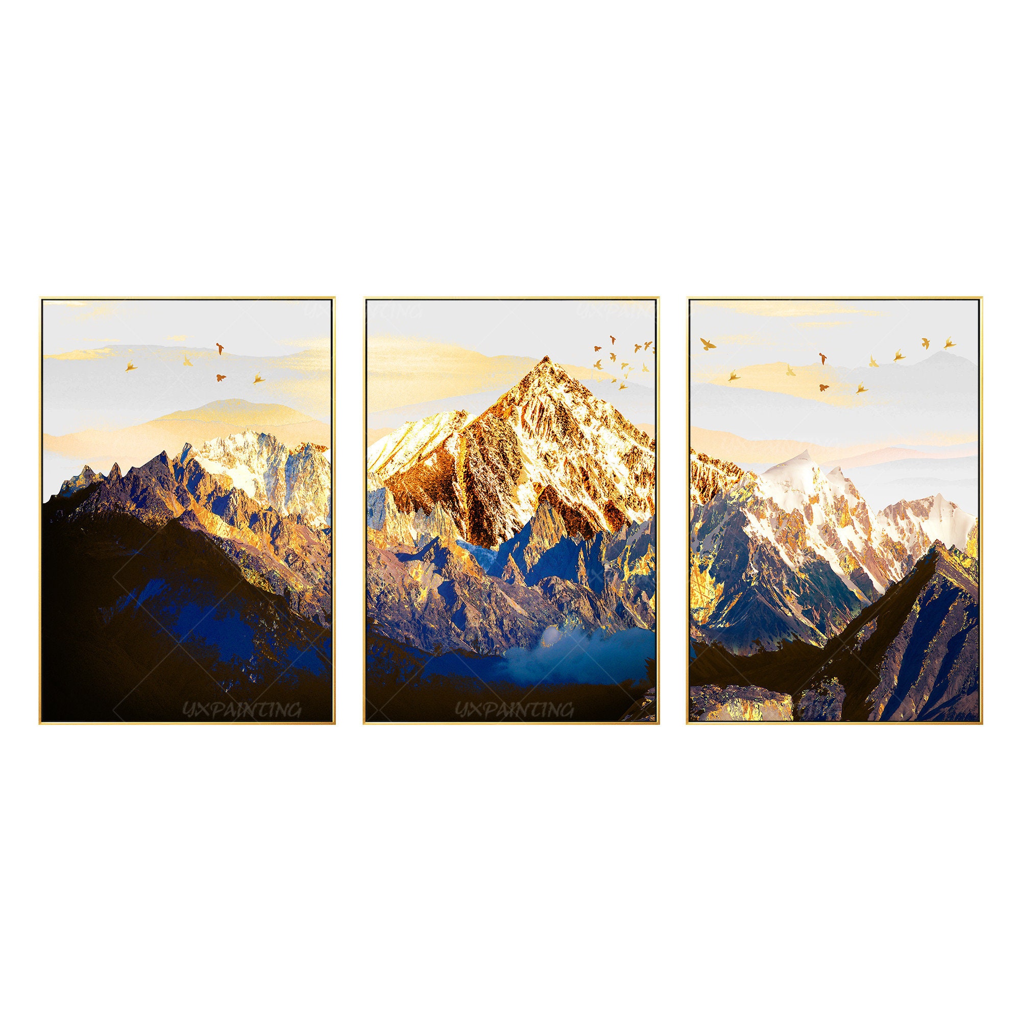 Set of 3 wall art Gold art printable wall art Abstract | Etsy