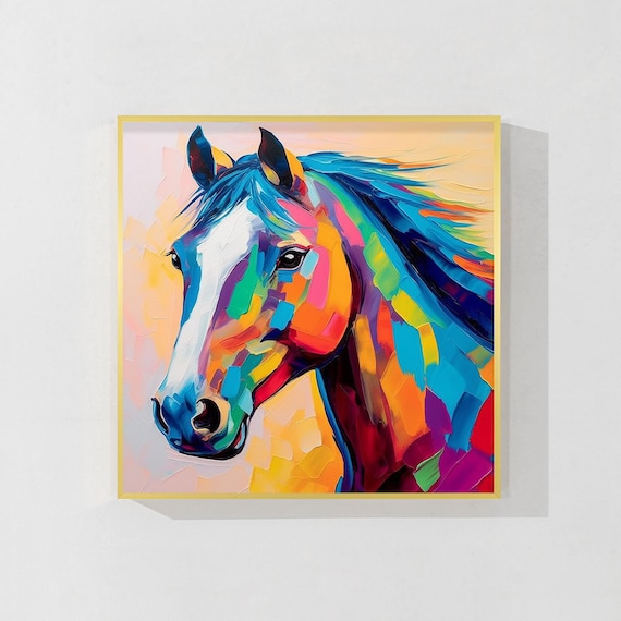 HORSE 油絵アート Colorful Horse Oil Painting: Farmhouse Pop Art on Canvas - Etsy