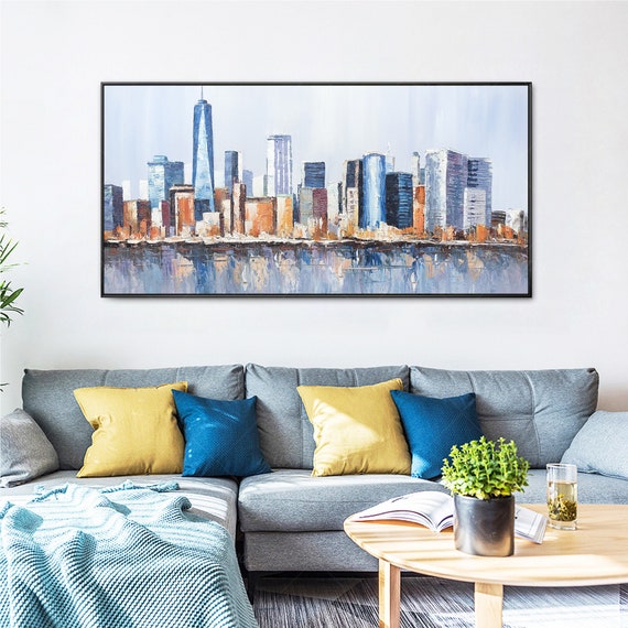 Framed wall art Original New York skyline Cityscape painting | Etsy