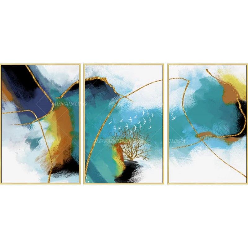 3 Pieces Wall Art Abstract Gold Art Acrylic Paintings on Canvas Set of ...