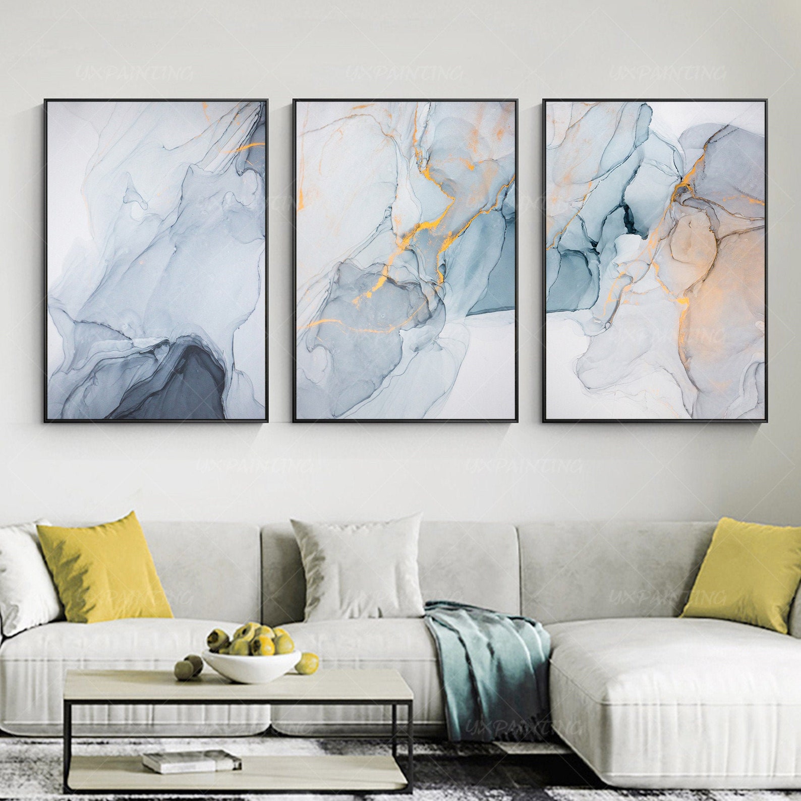 3 Pieces Framed Wall Art Printable Gold Art Abstract Digital Print on ...