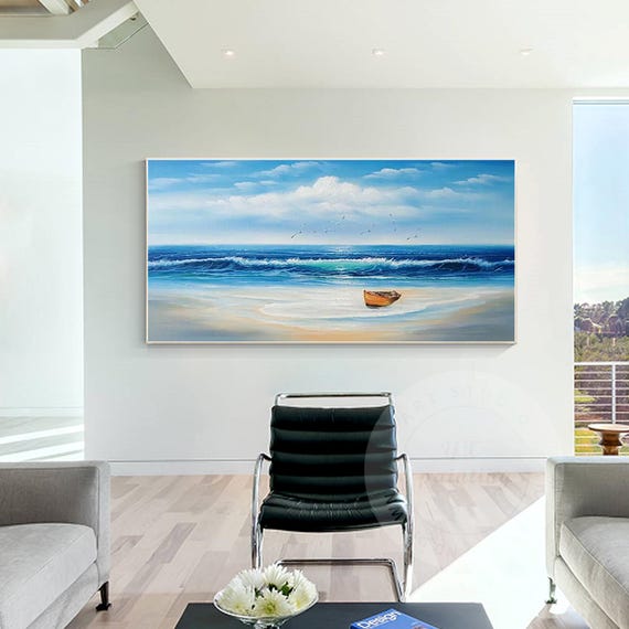 Abstrakte Strand-Leinwand "Küstenstühle" 101,6x76,2 Cm – Meerlandschaft Für Wohnzimmer & Schlafzimmer