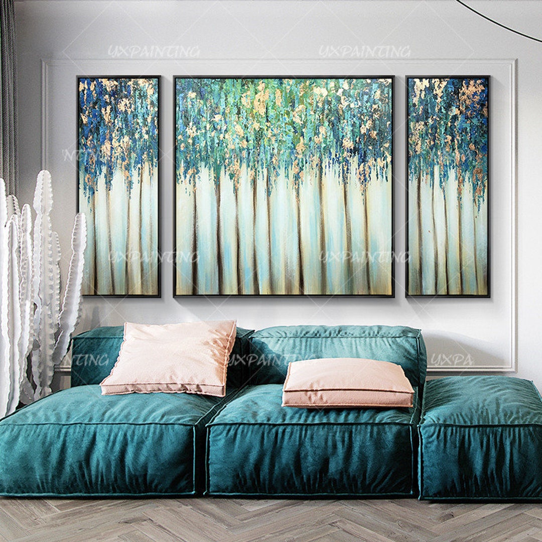3 Pieces Wall Art Framed Painting Gold Leaf Acrylic Landscape Paintings ...