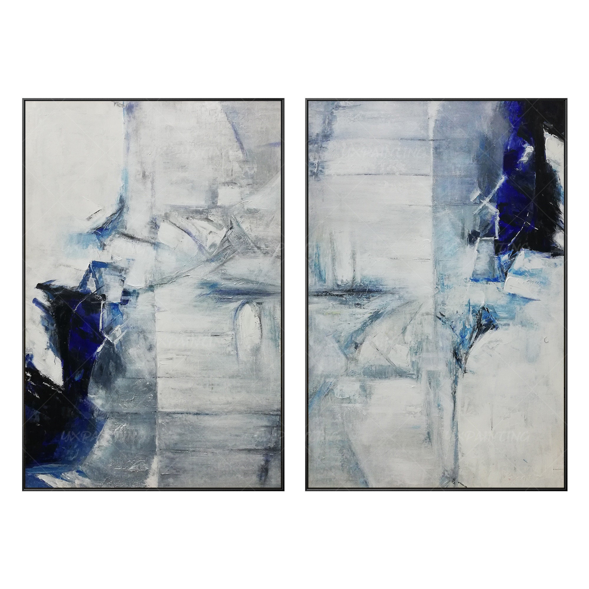 Framed Wall Art Set of 2 Wall Art Abstract Blue Paintings on Etsy