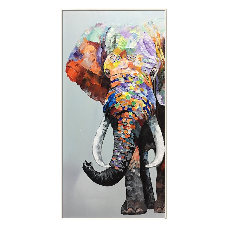 Elephant Painting on Canvas Elephant Wall Art Long Vertical Etsy