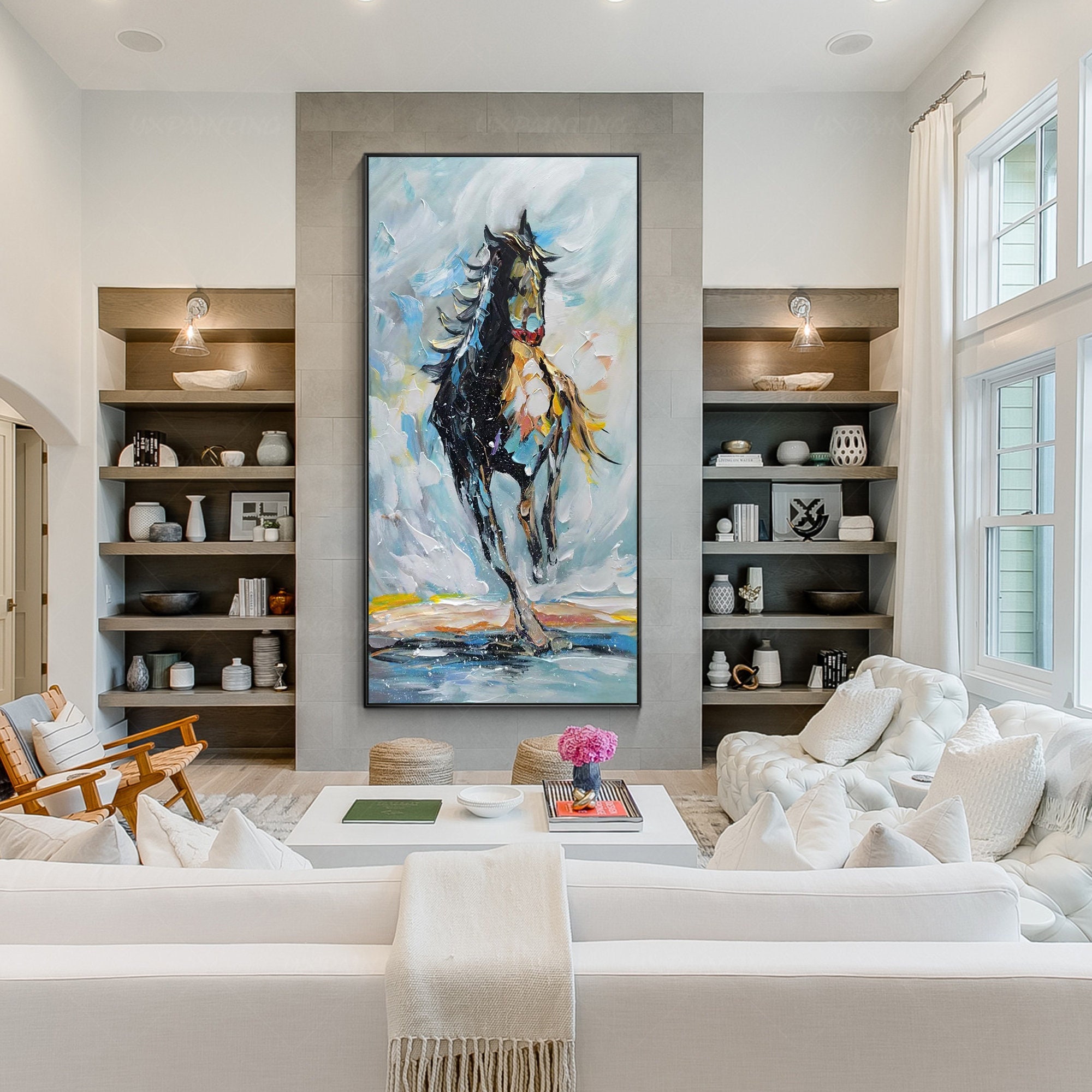 抽象的な馬の絵画：テクスチャアクリルアート、額入りキャンバス
