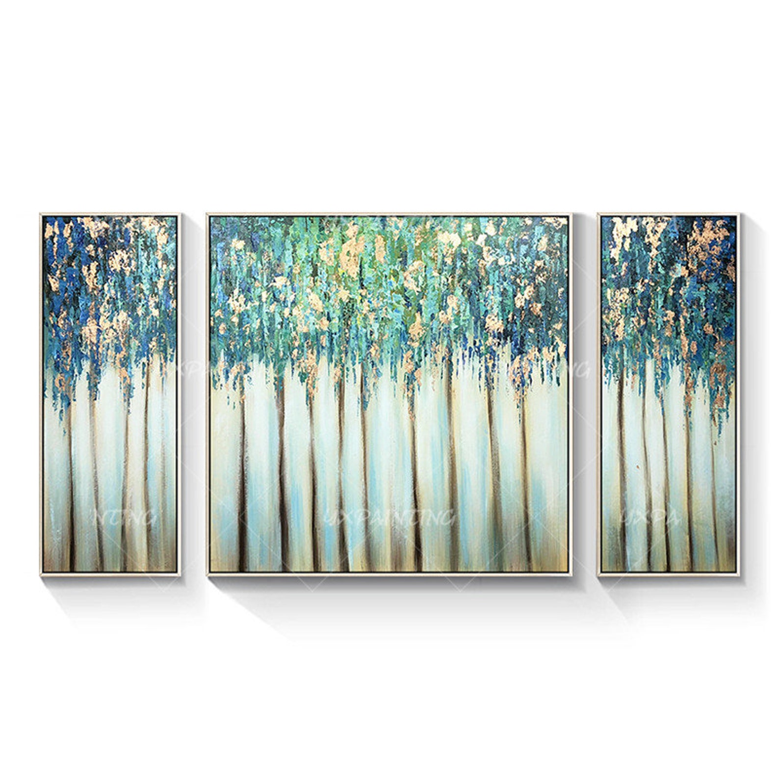 3 Pieces Wall Art Framed Painting Gold Leaf Acrylic Landscape Paintings ...