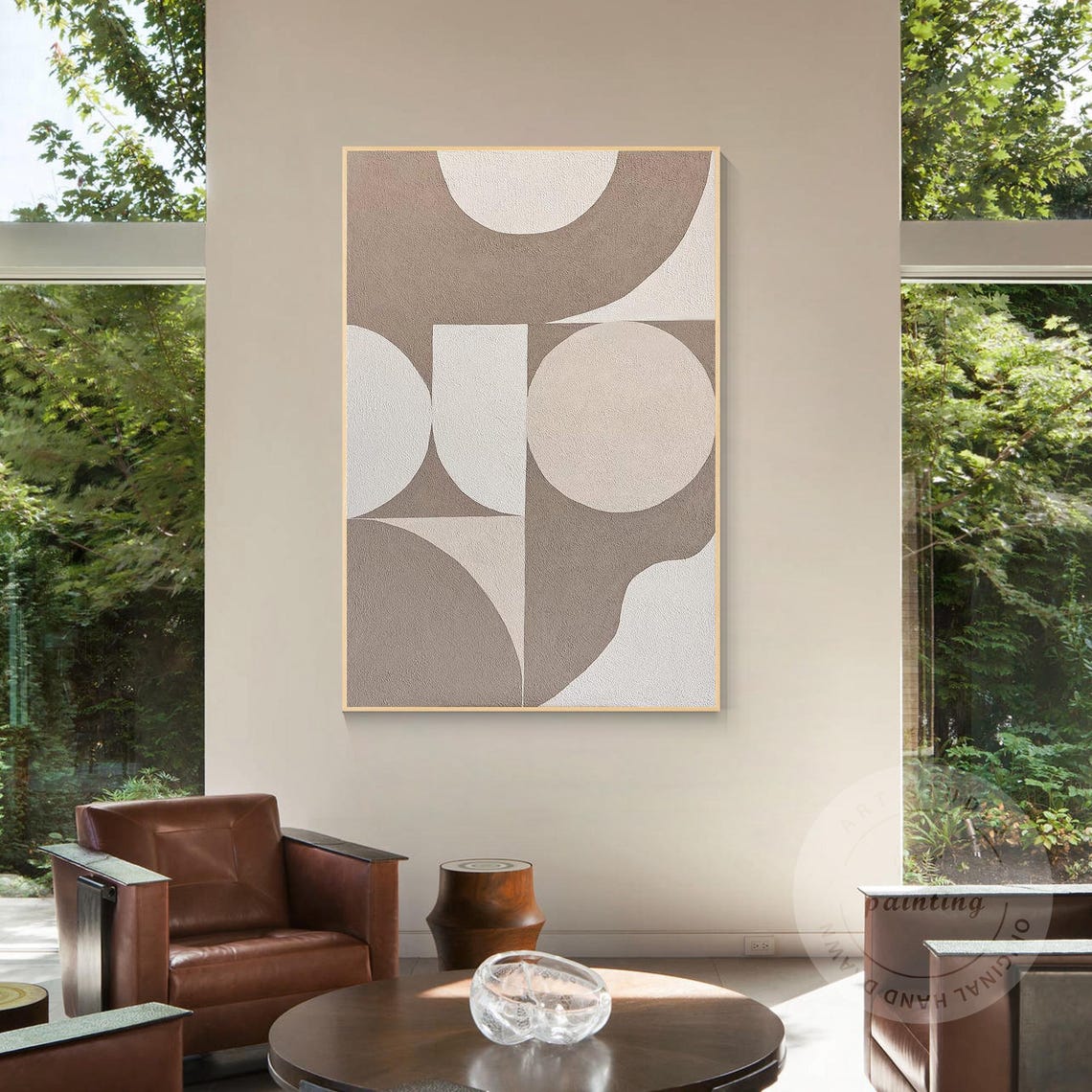 Beige Geometric Abstract Painting: Textured Organic Modern Wall Art - Etsy